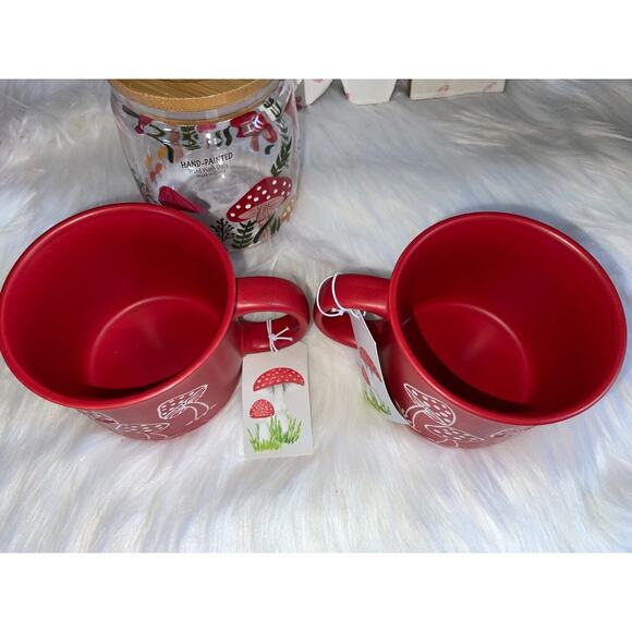 Seeds & Sunshine Mushroom Toadstool 2 Coffee Mugs & 1 Glass Mushroom Cannister - Picture 6 of 12